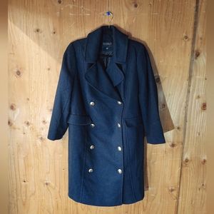 Eloquii Navy Blue Wool Blend Lined Pea Coat